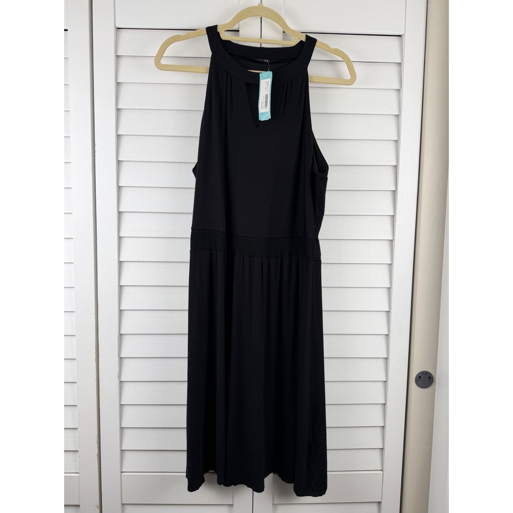 Papermoon Malorie Knit Dress XL Black Halter Keyhole Smocked Waist NEW - Picture 1 of 13